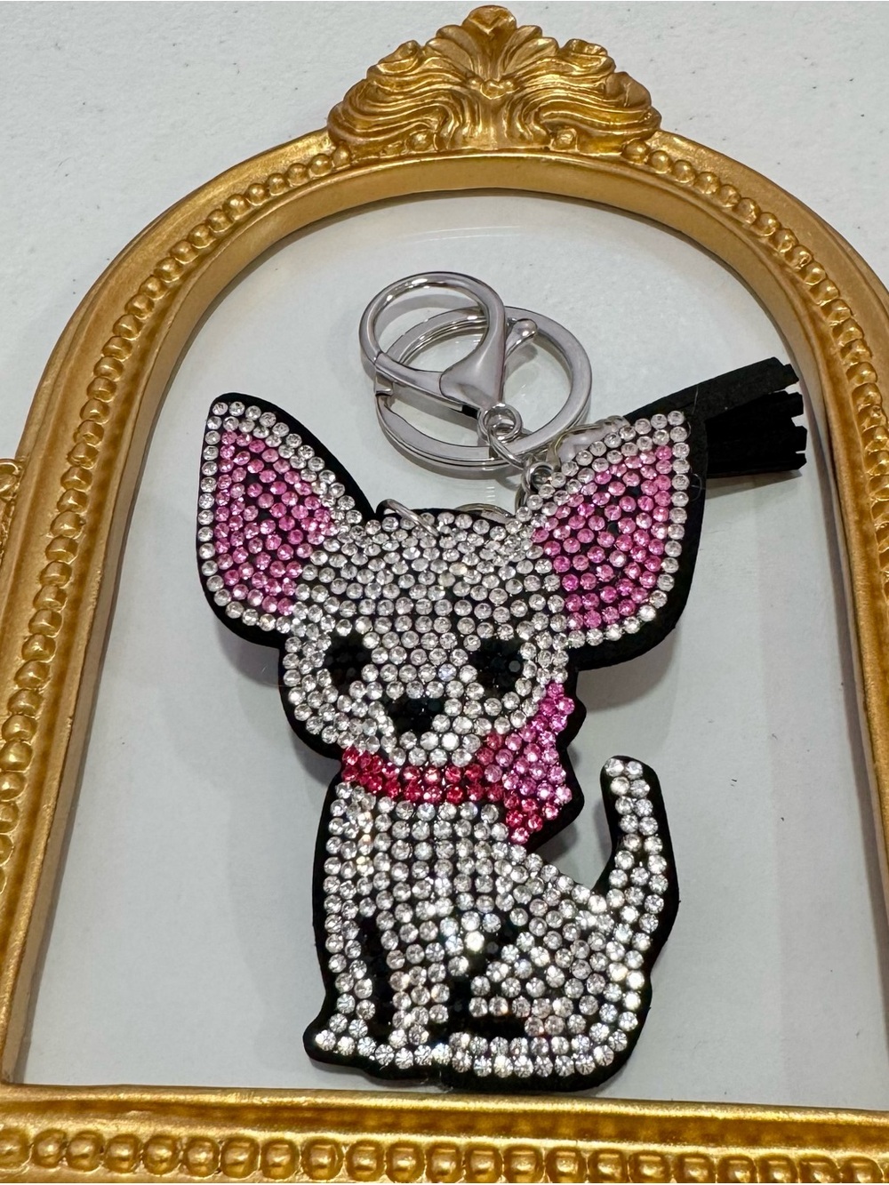 New Sparkling Pink Chihuahua Keychain  Charm
